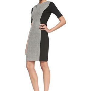 Elie Tahari Colorblock Black Gray Sheath Dress Short Sleeve Size 6 wool
